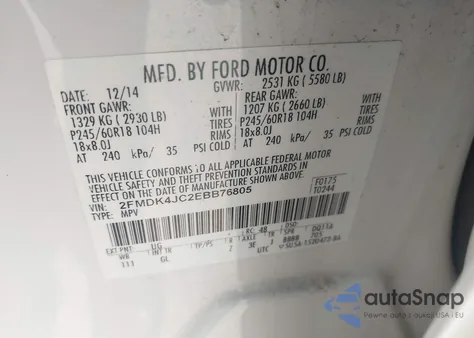 2014 Ford Edge Sel from USA, damaged, VIN 2FMDK4JC2EBB76805